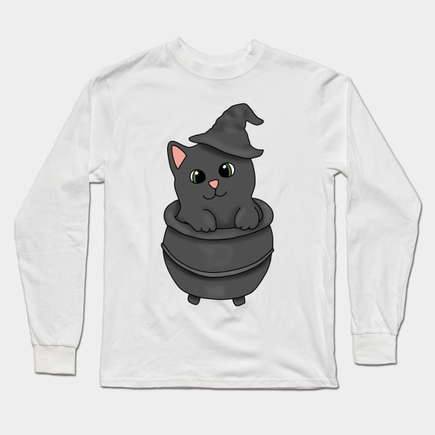 Black Cat in a cauldron Long Sleeve T-Shirt by Becky-Marie